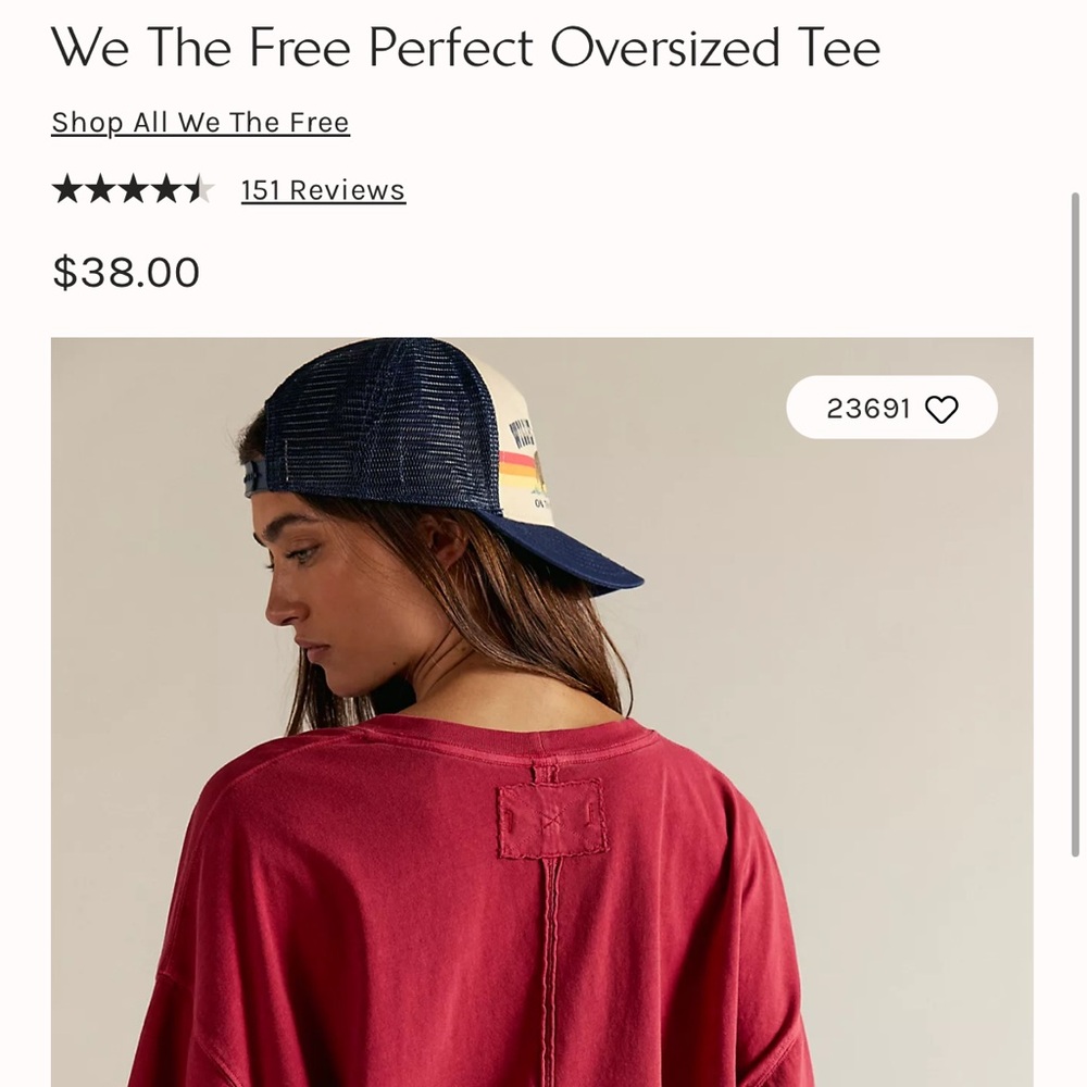 We The Free Perfect Oversized Tee Red Medium